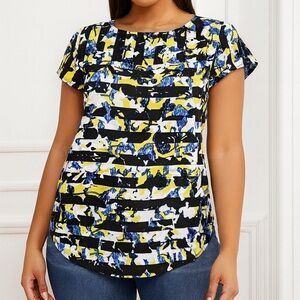 Peter Pilotto x Target Abstract Stripe Blouse Yellow & Blue Womens Small
